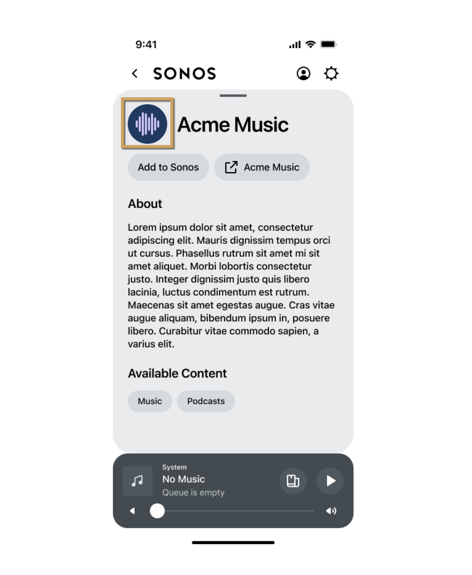 Sonos app add music services screen